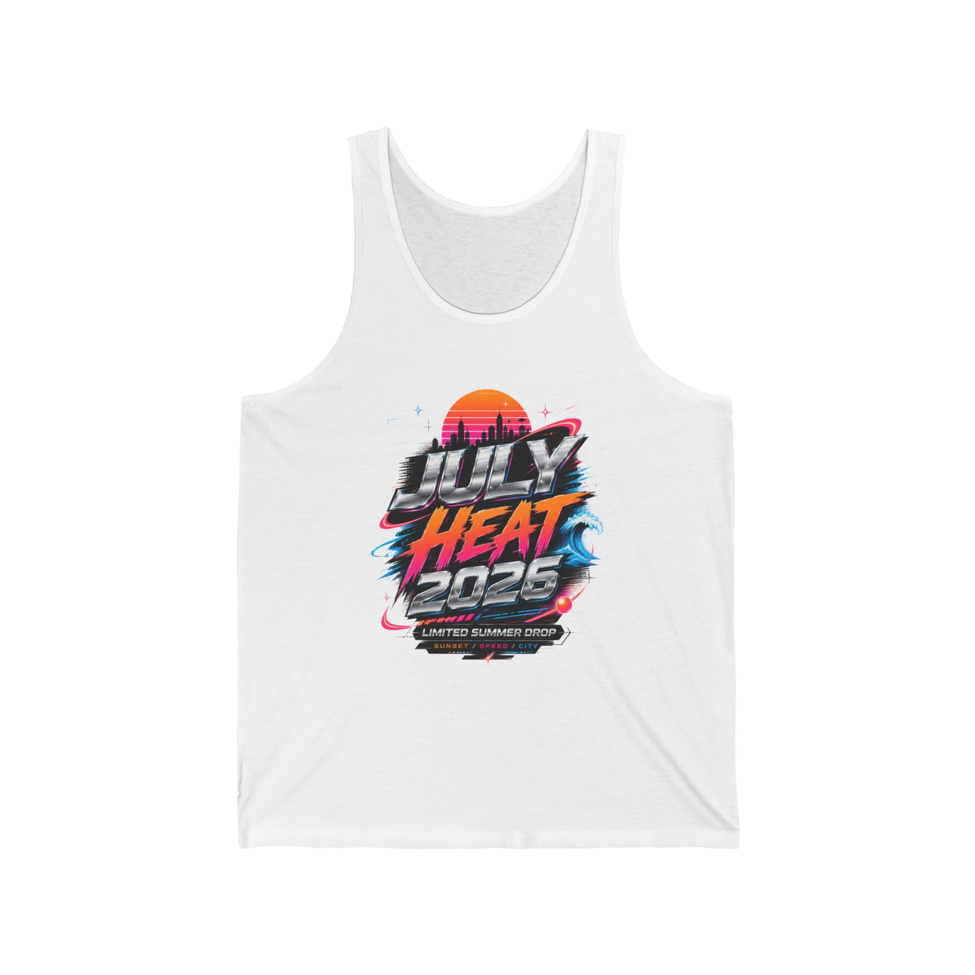 July Heat 2025 Tank Top — Retro Sunset Summer Festival Graphic Tank