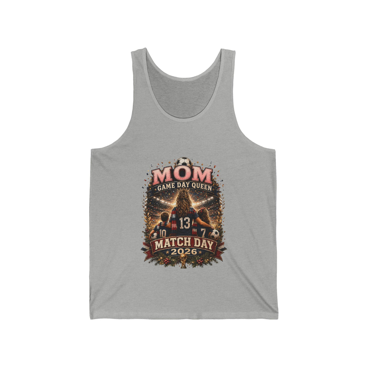 MOM Game Day Queen Tank Top - Vintage Soccer Match Day Graphic