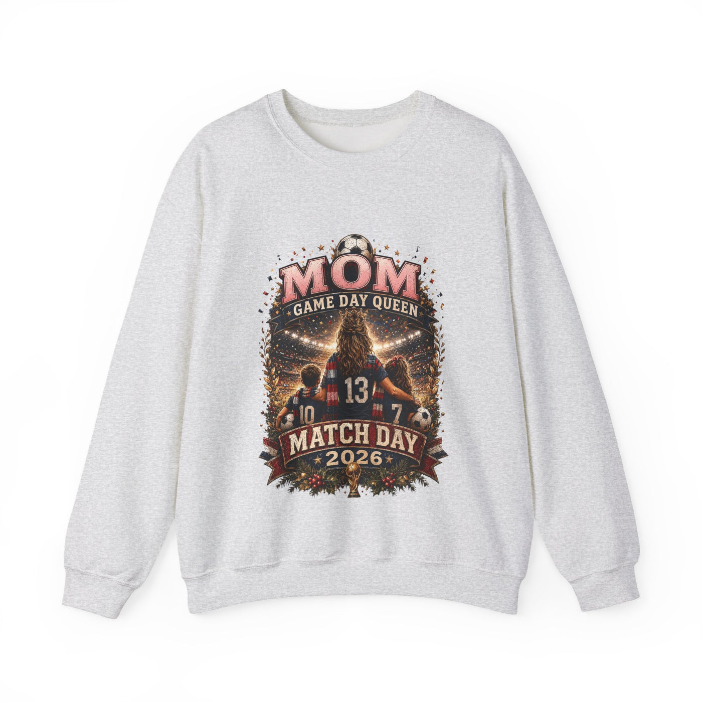 MOM Game Day Queen Sweatshirt - Vintage Soccer Match Day Graphic