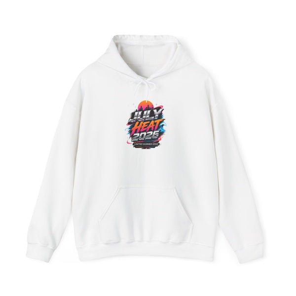 July Heat 2026 Hoodie - Retro Sunset Synthwave Streetwear