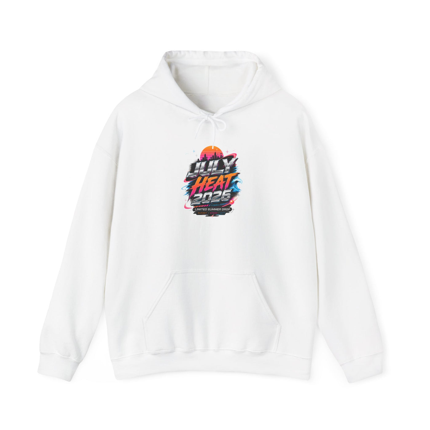 July Heat 2026 Hoodie - Retro Sunset Synthwave Streetwear