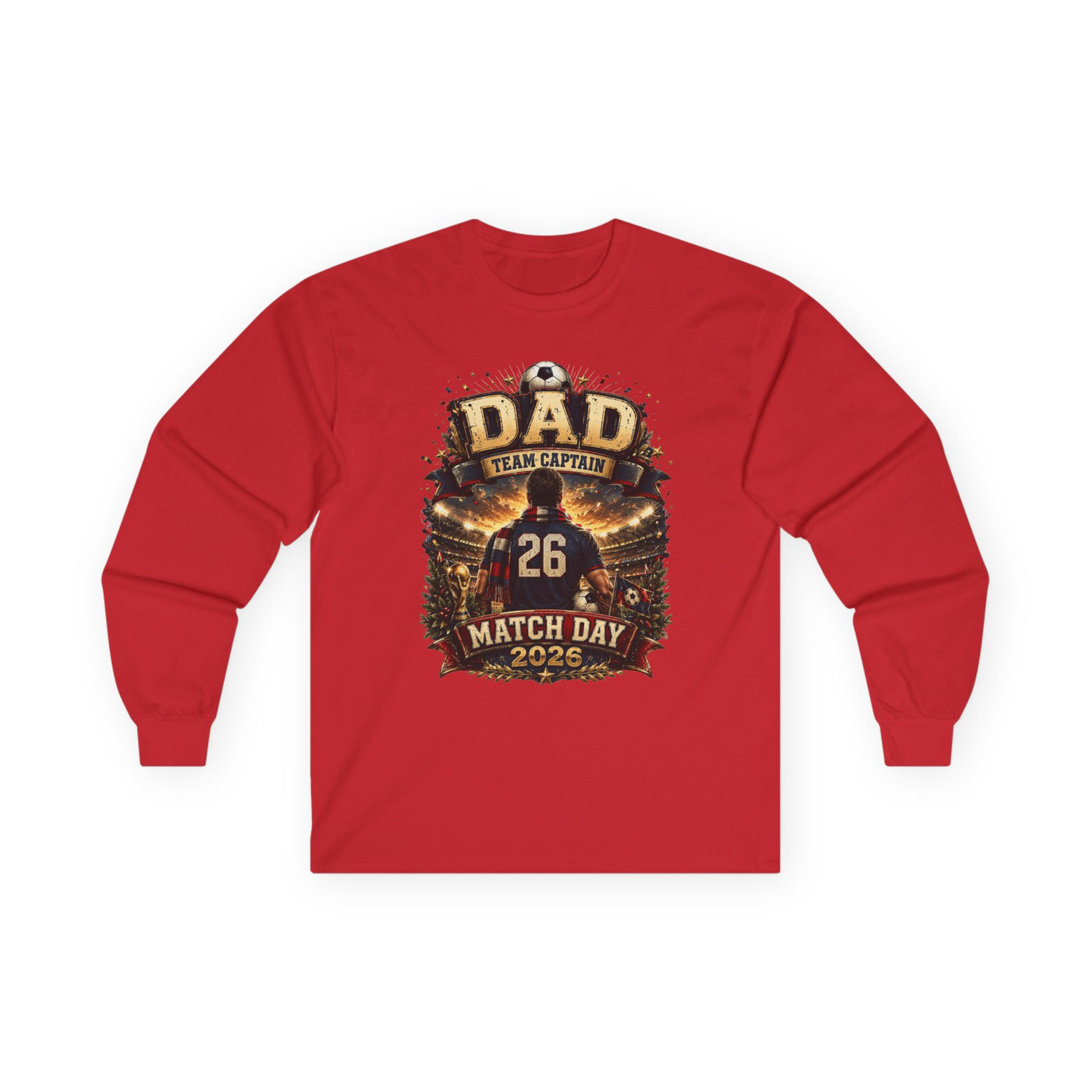 DAD Team Captain Long Sleeve Tee - Vintage Soccer Match Day Graphic