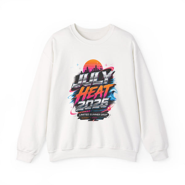 July Heat 2026 Sweatshirt - Retro Sunset Vaporwave Graphic