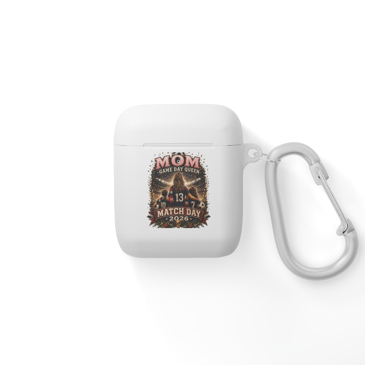 MOM Game Day Queen AirPods Case - Vintage Soccer Match Day Graphic