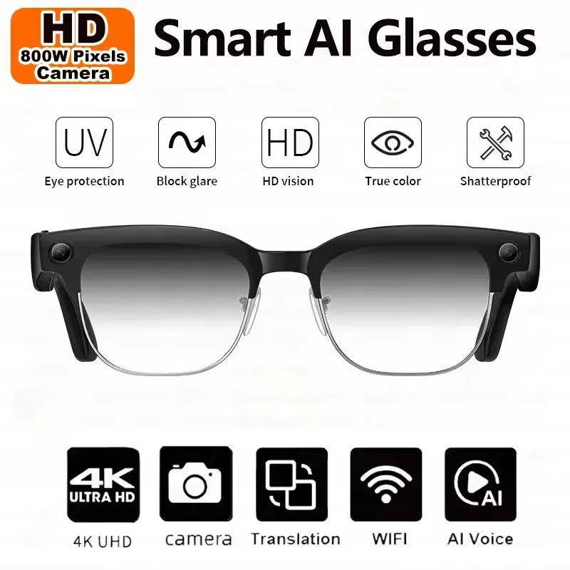 2026 New AI Smart Glasses 4K 8MP HD Camera Video 1080P 100+ 