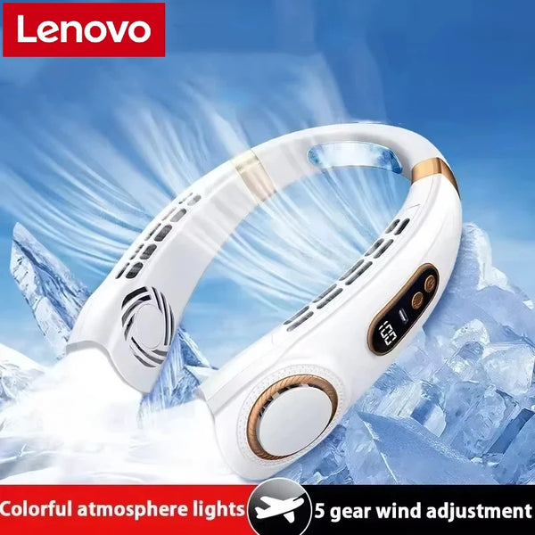 Lenovo Neck Fan 5 Speed Rechargeable Portable Digital Displa