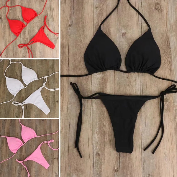 Summer Swimsuit Women Sexy Bikini Set Push-up Padded Bra Thong Two Pieces Swimwear Beachwear Bathing Suit Female