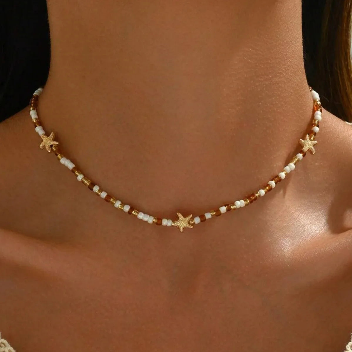 Bohemian Starfish Pearl Choker Necklace