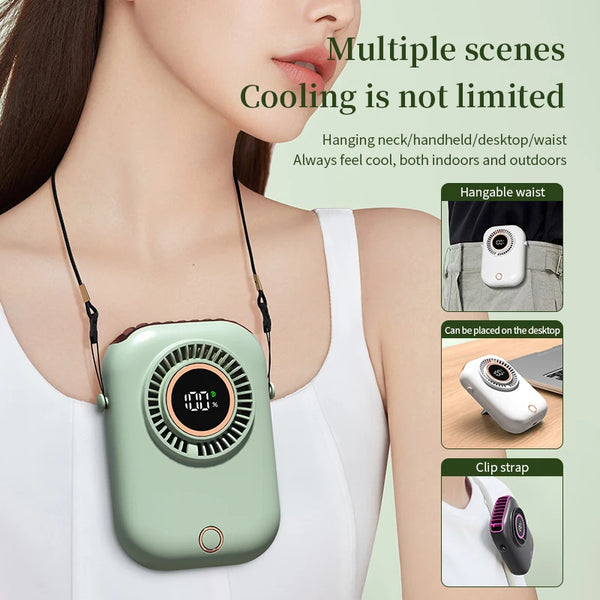 New Hanging Neck Fan Portable USB Rechargeable Digital Displ