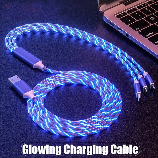 3 in 1 LED Light Glowing Charging Cable 3A Micro USB Type C 