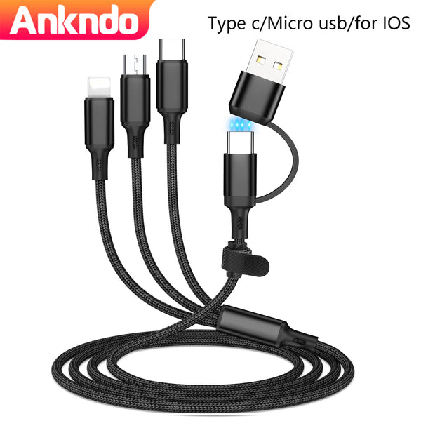ANKNDO 3 In 1 Fast Charging Cord Micro USB Type C 1.2m Multi