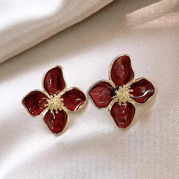 Retro Drip Glaze Flower Earrings - Women