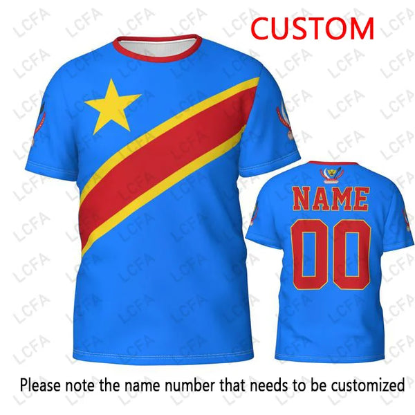 DR Congo Flag Print Soccer Fan Jersey - Custom Name & Number 3D Tee