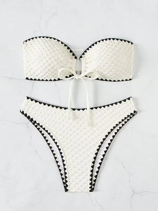 White Strapless Bandeau Lace-Up 2-Piece Bikini