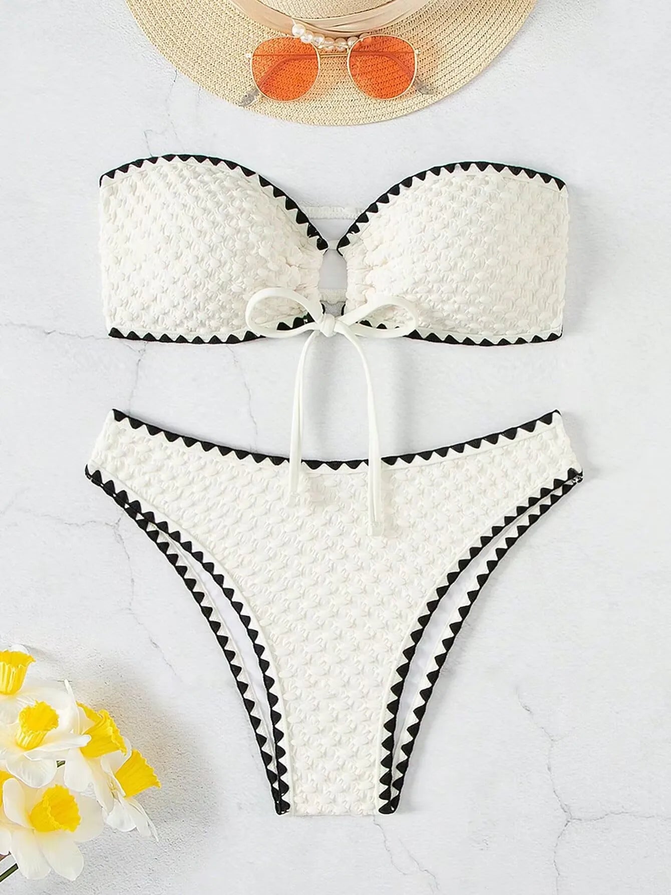 White Strapless Bandeau Lace-Up 2-Piece Bikini