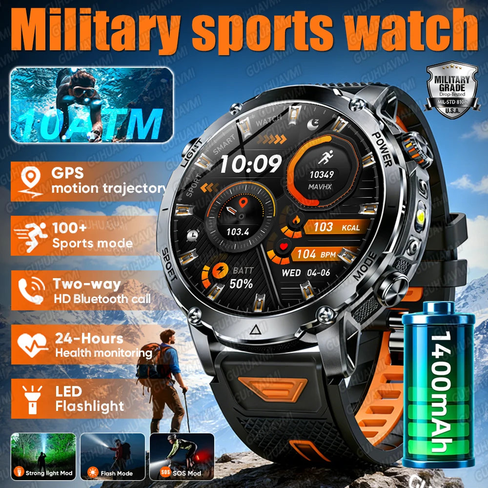 TANK Military Smart Watch - 1400mAh 10ATM Waterproof