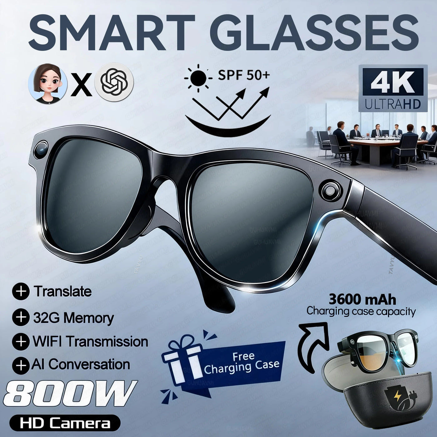 2026 Ultra AI Smart Glasses 1200P Camera ChatGPT Voice Assis