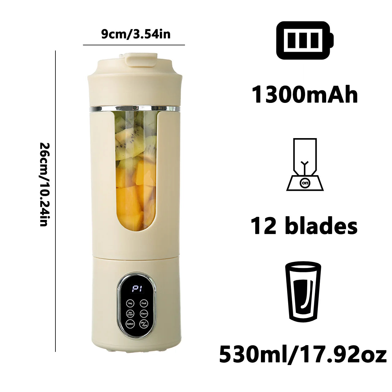 New 530ml Portable Juicer Wireless USB Charging Crushed Ice 