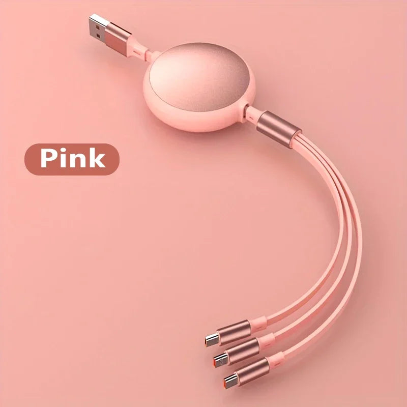 3 in 1 Retractable 100W Fast Charge Data Cable For iPhone US