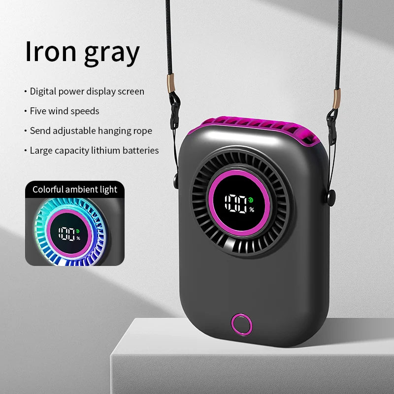 New Hanging Neck Fan Portable USB Rechargeable Digital Displ