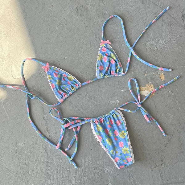 Printed Micro Push-Up Thong Brazilian Bikini