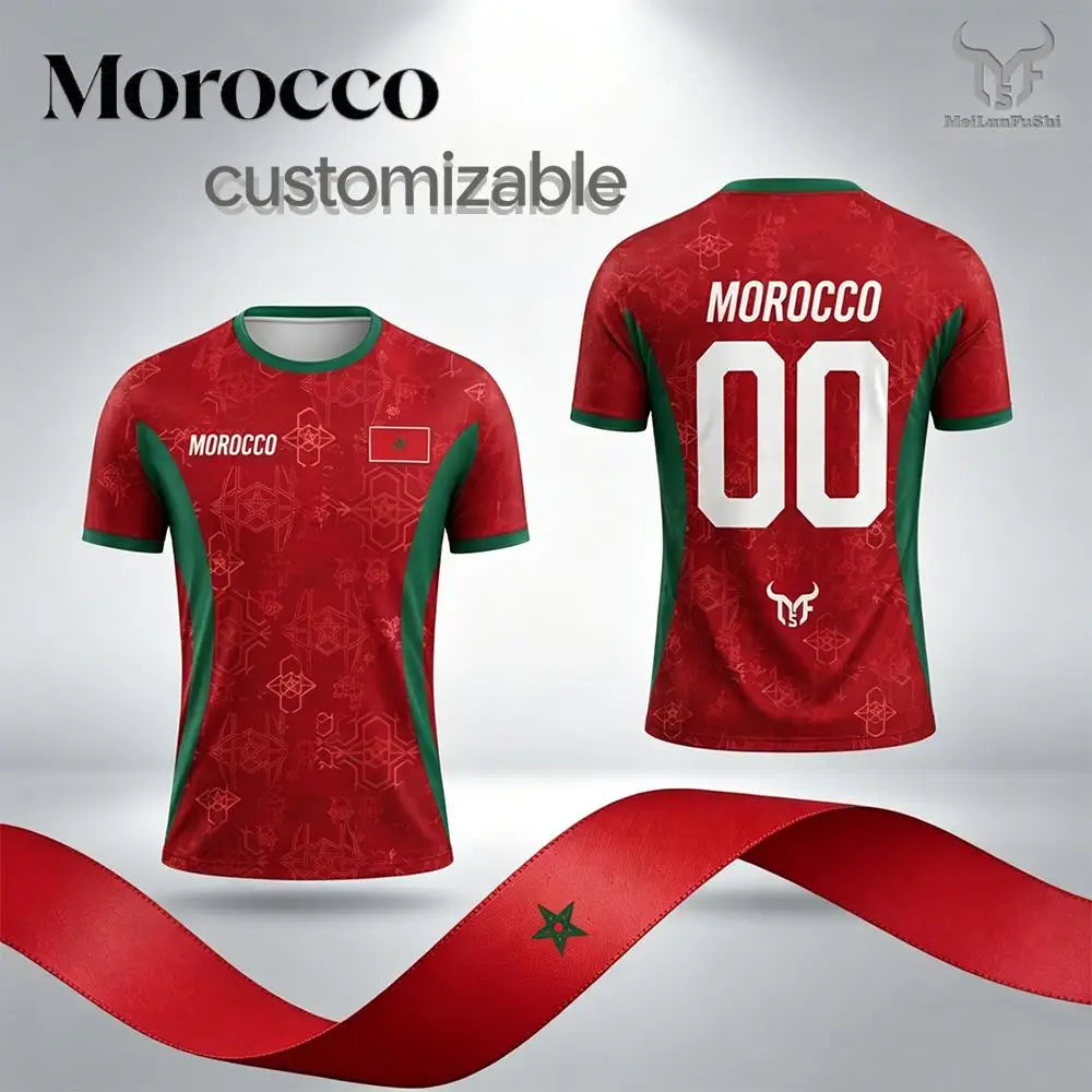 Morocco 2026 Flag Print Soccer Fan Jersey - Breathable Quick-Dry Tee