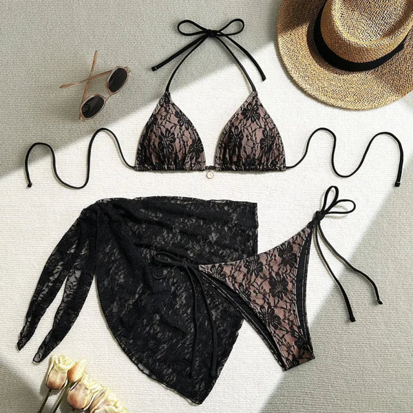 Lace Sexy Bikinis Female Swimsuits Women Three-Piece Swimwear Beach Swimming Wear Bathing Suits Brazilian Bikini Set P