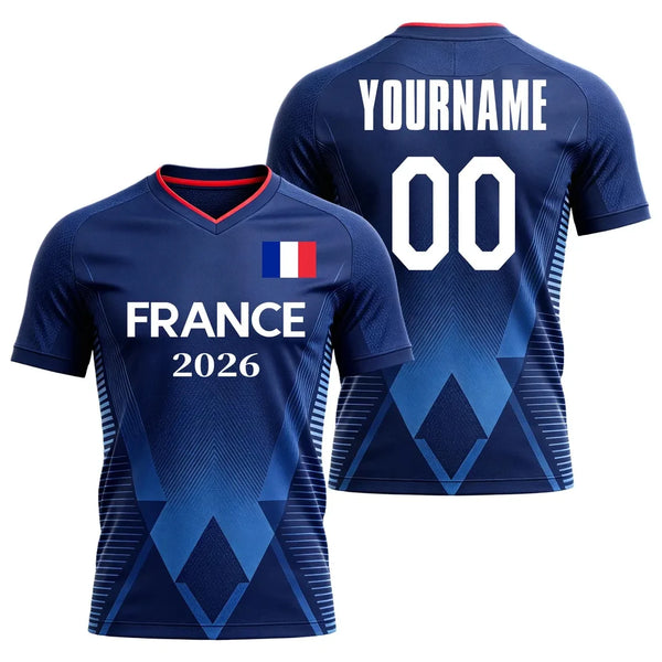 France 2026 Flag Print Soccer Fan Jersey - Custom Name & Number Quick-Dry Tee