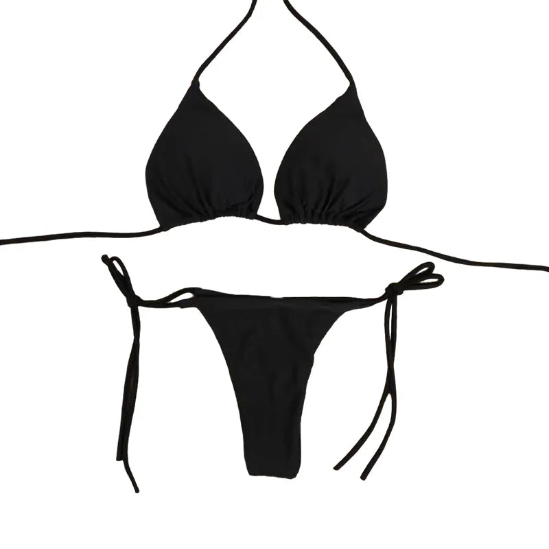Solid Tie-Side G-String Brazilian Bikini Set