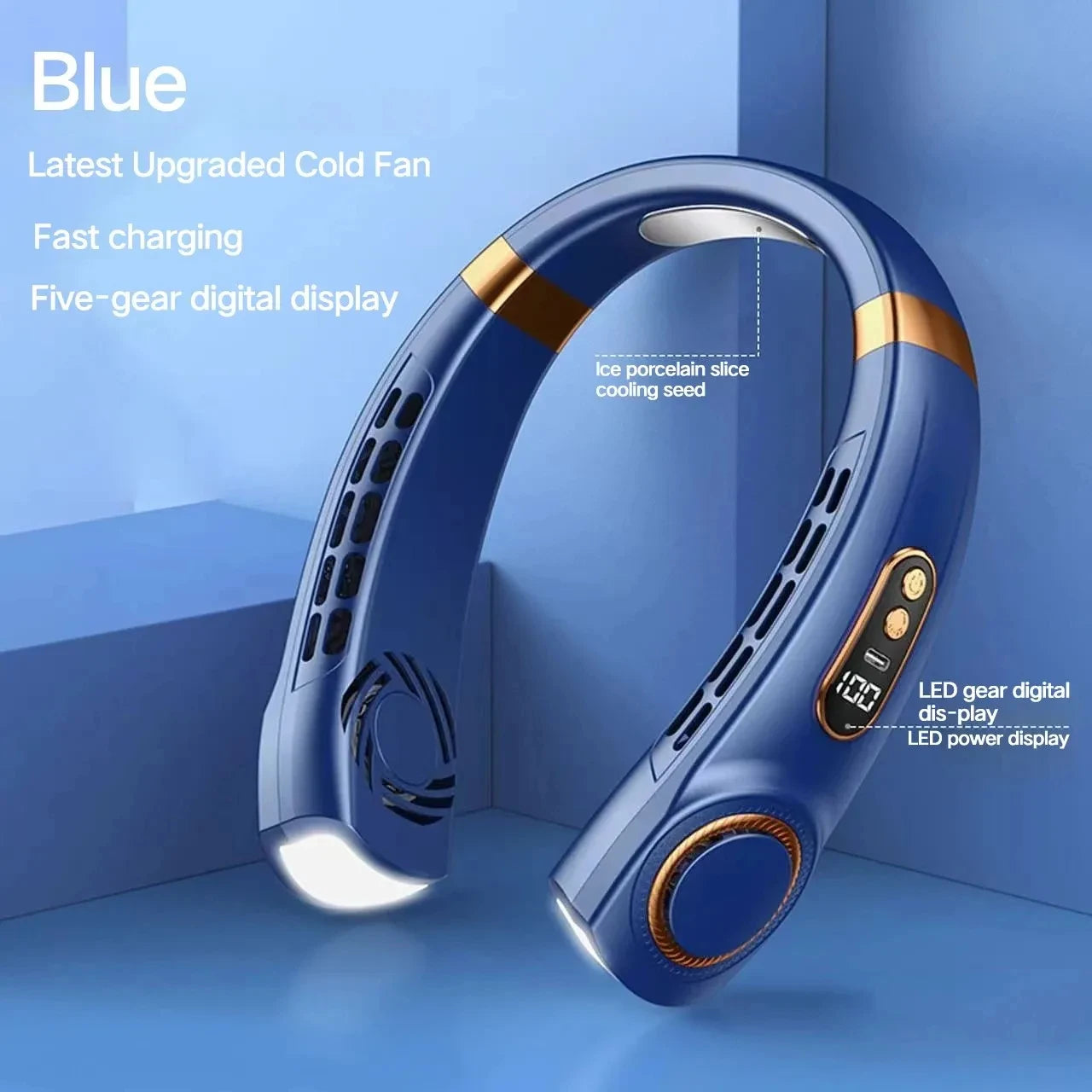 Lenovo Neck Fan 5 Speed Rechargeable Portable Digital Displa